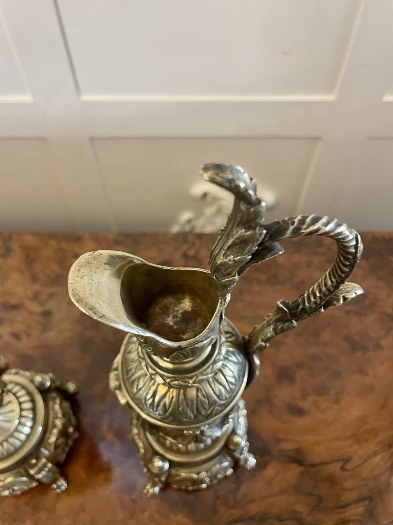 Pair of Antique Victorian Quality Ornate Brass Ewers - Image 4